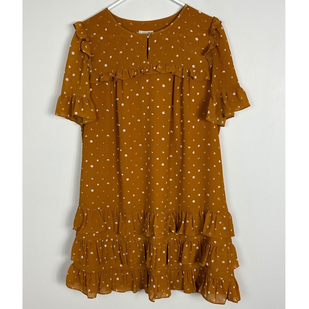 J.Crew Women Dress 12 L0115 Mustard Yellow Polka Dot Ruffle Tiered Shift NEW NWT